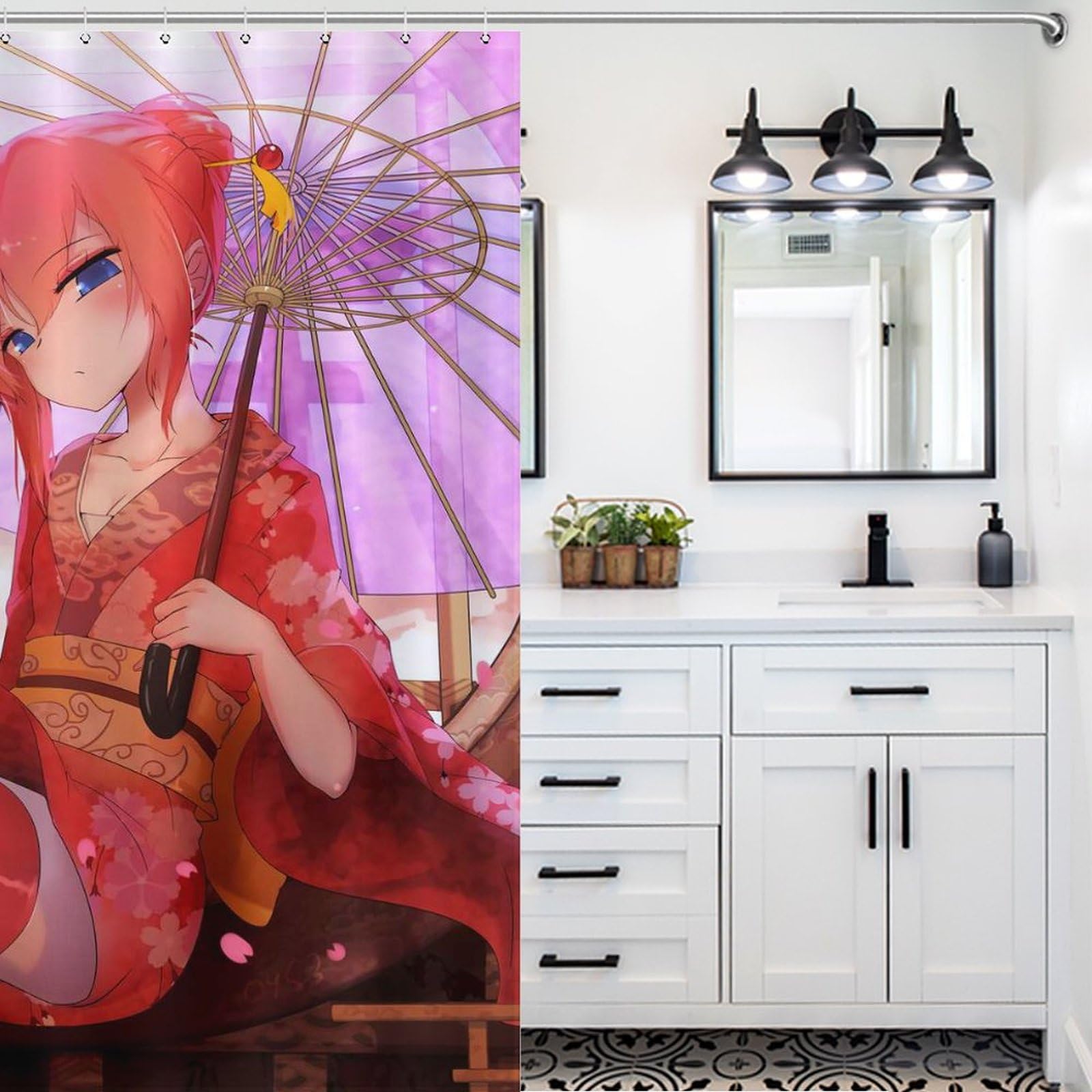 Amazon｜シャワーカーテン オシャレ アニメ柄 銀魂 神楽 ホテル品質 お